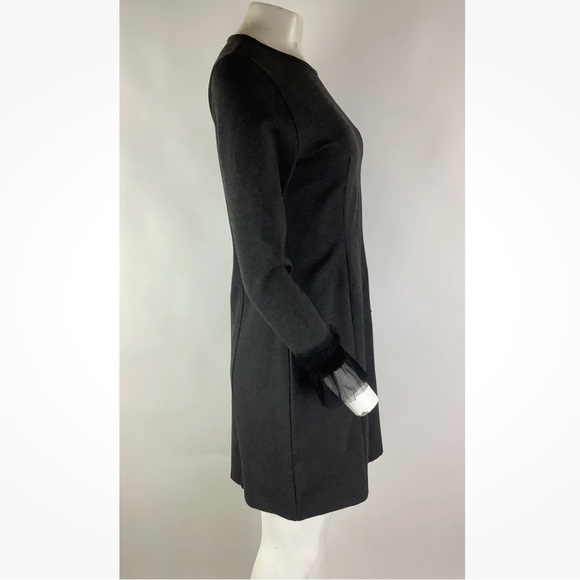 J Crew Sz S Sheath Dress With Tulle Trim Arms Gray Viscose Business Style - Picture 4 of 8